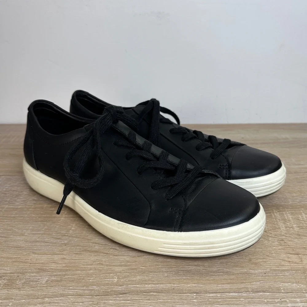 Ecco Soft 7 Mens Black Leather Low Top Sneakers Shoes Size 44 US 10-10.5